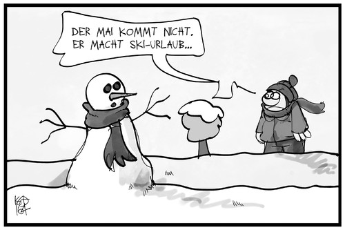 Cartoon: Schnee im April (medium) by Kostas Koufogiorgos tagged karikatur,koufogiorgos,illustration,cartoon,april,wetter,schnee,kälte,schneemann,ski,urlauib,mai,klima,karikatur,koufogiorgos,illustration,cartoon,april,wetter,schnee,kälte,schneemann,ski,urlauib,mai,klima