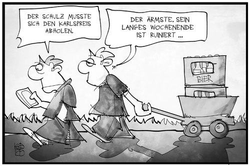 Cartoon: Schulzens Vatertag (medium) by Kostas Koufogiorgos tagged karikatur,koufogiorgos,illustration,cartoon,schulz,europa,aachen,karlspreis,vatertag,bollerwagen,bier,alkohol,wochenende,karikatur,koufogiorgos,illustration,cartoon,schulz,europa,aachen,karlspreis,vatertag,bollerwagen,bier,alkohol,wochenende