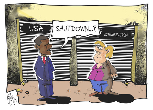 Cartoon: Schwarz-grüner Shutdown (medium) by Kostas Koufogiorgos tagged sondierung,cdu,csu,grüne,usa,obama,shutdown,wirtschaft,koalition,regierung,karikatur,koufogiorgos,sondierung,cdu,csu,grüne,usa,obama,shutdown,wirtschaft,koalition,regierung,karikatur,koufogiorgos
