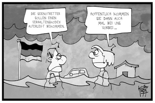 Cartoon: Seenotrettung (medium) by Kostas Koufogiorgos tagged karikatur,koufogiorgos,illustration,cartoon,seenot,rettung,dauerregen,wetter,meer,kodex,regeln,deutschland,ertrinken,karikatur,koufogiorgos,illustration,cartoon,seenot,rettung,dauerregen,wetter,meer,kodex,regeln,deutschland,ertrinken