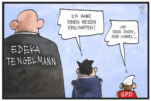 Cartoon: Sigmar Gabriel (medium) by Kostas Koufogiorgos tagged karikatur,koufogiorgos,illustration,cartoon,gabriel,edeka,tengelmann,spd,supermarkt,übernahme,fusion,kartell,karikatur,koufogiorgos,illustration,cartoon,gabriel,edeka,tengelmann,spd,supermarkt,übernahme,fusion,kartell