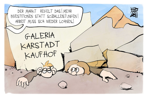 Cartoon: Signa meldet Insolvenz an (medium) by Kostas Koufogiorgos tagged karikatur,koufogiorgos,benko,signa,karstadt,kaufhof,karikatur,koufogiorgos,benko,signa,karstadt,kaufhof