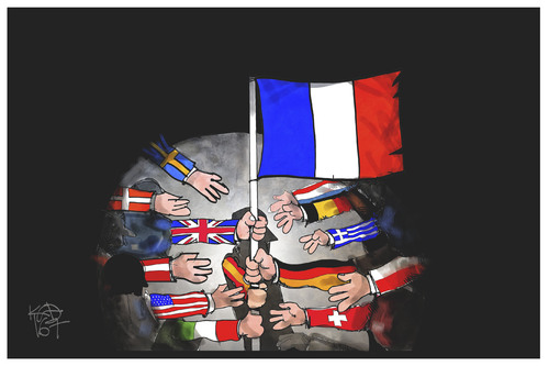 Cartoon: Solidarität mit Frankreich (medium) by Kostas Koufogiorgos tagged karikatur,koufogiorgos,illustration,cartoon,nizza,frankreich,fahne,flagge,unterstützung,europa,terrorismus,terroranschlag,solidarität,karikatur,koufogiorgos,illustration,cartoon,nizza,frankreich,fahne,flagge,unterstützung,europa,terrorismus,terroranschlag,solidarität