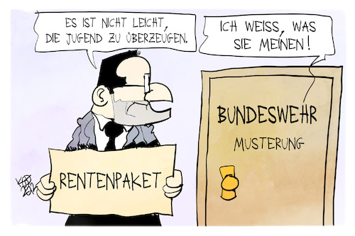 Cartoon: Spahn und die JU (medium) by Kostas Koufogiorgos tagged karikatur,koufogiorgos,ju,spahn,bundeswehr,rekrutierung,jugend,karikatur,koufogiorgos,ju,spahn,bundeswehr,rekrutierung,jugend