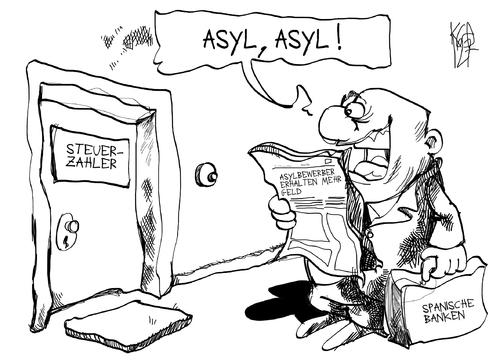 Cartoon: Spanische Banken (medium) by Kostas Koufogiorgos tagged koufogiorgos,kostas,karikatur,wirtschaft,krse,schulden,euro,steuerzahler,geld,bank,spanien,asyl