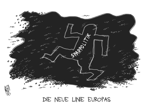 Cartoon: Sparpolitik (medium) by Kostas Koufogiorgos tagged sparpolitik,europa,euro,schulden,krise,leiche,eu,gipfel,wirtschaft,brüssel,karikatur,kostas,koufogiorgos