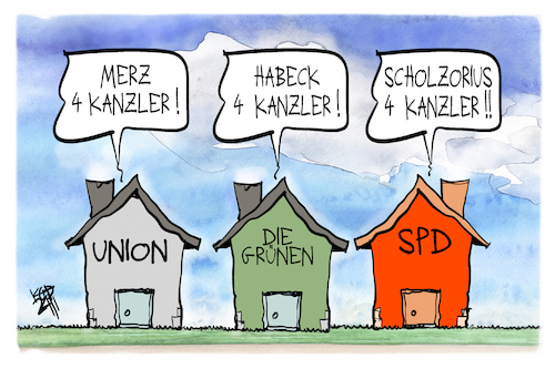 Cartoon: SPD-Kanzlerkandidat (medium) by Kostas Koufogiorgos tagged karikatur,koufogiorgos,habeck,merz,union,spd,scholzorius,gruene,haus,partei,karikatur,koufogiorgos,habeck,merz,union,spd,scholzorius,gruene,haus,partei