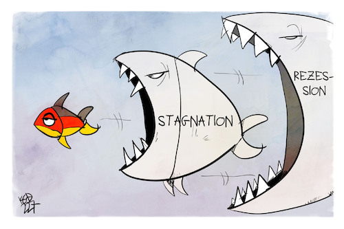 Cartoon: Stagnation (medium) by Kostas Koufogiorgos tagged karikatur,koufogiorgos,deutschland,fisch,stagnation,rezession,wirtschaft,haifischbecken,karikatur,koufogiorgos,deutschland,fisch,stagnation,rezession,wirtschaft,haifischbecken
