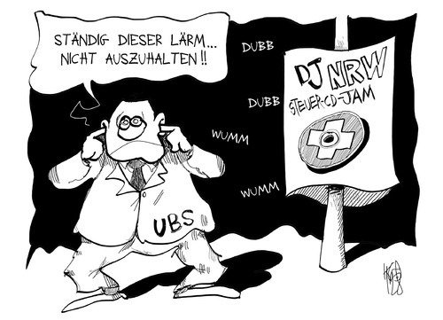 Cartoon: Steuer-CD (medium) by Kostas Koufogiorgos tagged nrw,nordrhein,westfalen,ubs,schweiz,bank,steuer,sünder,cd,schwarzgeld,dj,musik,karikatur,kostas,koufogiorgos,nrw,nordrhein westfalen,schweiz,steuer,sünder,schwarzgeld,nordrhein,westfalen