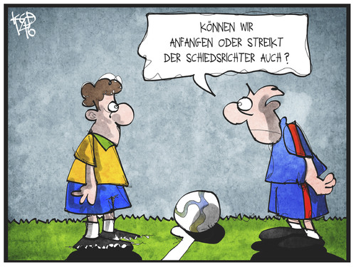 Cartoon: Streik in Brasilien (medium) by Kostas Koufogiorgos tagged karikatur,koufogiorgos,cartoon,illustration,brasilien,wm,fussball,streik,spieler,schiedsrichter,arbeitskampf,protest,arbeit,politik,sport,karikatur,koufogiorgos,cartoon,illustration,brasilien,wm,fussball,streik,spieler,schiedsrichter,arbeitskampf,protest,arbeit,politik,sport