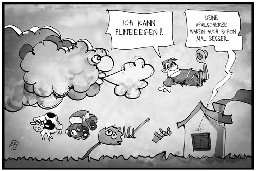 Cartoon: Sturm im April (medium) by Kostas Koufogiorgos tagged karikatur,koufogiorgos,illustration,cartoon,sturm,niklas,orkan,tief,april,fliegen,wetter,klima,unwetter,scherz,aprilscherz,karikatur,koufogiorgos,illustration,cartoon,sturm,niklas,orkan,tief,april,fliegen,wetter,klima,unwetter,scherz,aprilscherz