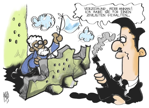 Cartoon: Syrien (medium) by Kostas Koufogiorgos tagged annan,kofi,assad,syrien,un,vereinte,nationen,bürgerkrieg,krieg,karikatur,kostas,koufogiorgos,kofi annan,syrien,assad,un,bürgerkrieg,kofi,annan