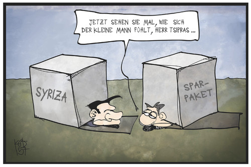 Cartoon: Syriza (medium) by Kostas Koufogiorgos tagged karikatur,koufogiorgos,illustration,cartoon,griechenland,tsipras,sparpaket,partei,syriza,druck,last,bürger,vok,politik,schuldenkrise,karikatur,koufogiorgos,illustration,cartoon,griechenland,tsipras,sparpaket,partei,syriza,druck,last,bürger,vok,politik,schuldenkrise