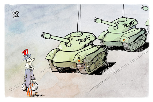 Cartoon: Tank-Sam (medium) by Kostas Koufogiorgos tagged karikatur,koufogiorgos,uncle,sam,tankman,los,angeles,panzer,nationalgarde,trump,karikatur,koufogiorgos,uncle,sam,tankman,los,angeles,panzer,nationalgarde,trump