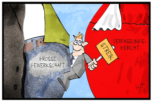 Cartoon: Tarifeinheit (medium) by Kostas Koufogiorgos tagged karikatur,koufogiorgos,illustration,cartoon,streik,gewerkschaft,tarifeinheitsgesetz,verfassungsrichter,arbeit,bundesverfassungsgericht,erdrückt,freiheit,demokratie,tarifautonomie,karikatur,koufogiorgos,illustration,cartoon,streik,gewerkschaft,tarifeinheitsgesetz,verfassungsrichter,arbeit,bundesverfassungsgericht,erdrückt,freiheit,demokratie,tarifautonomie