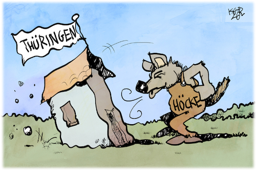 Cartoon: Thüringen (medium) by Kostas Koufogiorgos tagged karikatur,koufogiorgos,thüringen,ministerpräsident,wolf,haus,karikatur,koufogiorgos,thüringen,ministerpräsident,wolf,haus
