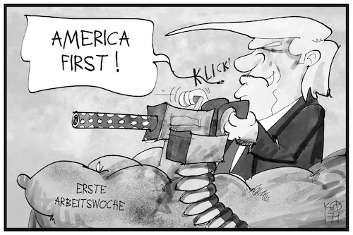 Cartoon: Trumps erste Woche (medium) by Kostas Koufogiorgos tagged karikatur,cartoon,koufogiorgos,illustration,trump,arbeitswoche,arbeitsbeginn,usa,präsident,waffe,protektionismus,politik,karikatur,cartoon,koufogiorgos,illustration,trump,arbeitswoche,arbeitsbeginn,usa,präsident,waffe,protektionismus,politik