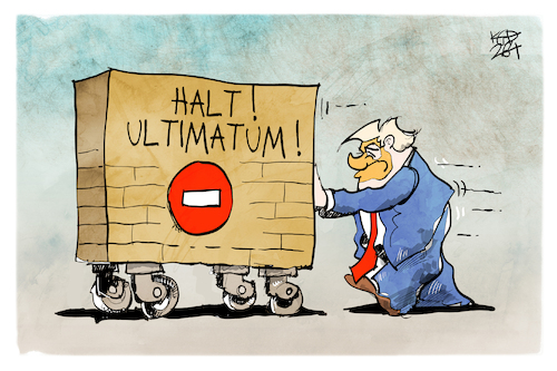 Cartoon: Trumps Ultimatum (medium) by Kostas Koufogiorgos tagged karikatur,koufogiorgos,trump,ultimatum,krieg,verschieben,usa,iran,karikatur,koufogiorgos,trump,ultimatum,krieg,verschieben,usa,iran