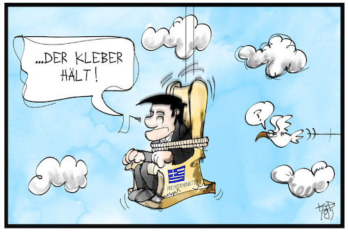 Cartoon: Tsipras (medium) by Kostas Koufogiorgos tagged karikatur,koufogiorgos,illustration,cartoon,griechenland,regierung,koalition,syriza,anel,tsipras,stuhl,kleber,absturz,himmel,karikatur,koufogiorgos,illustration,cartoon,griechenland,regierung,koalition,syriza,anel,tsipras,stuhl,kleber,absturz,himmel