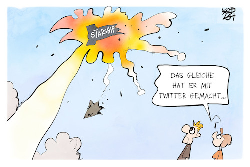 Cartoon: Twitter und Starship (medium) by Kostas Koufogiorgos tagged twitter,starship,musk,explosion,spacex,social,media,twitter,starship,musk,explosion,spacex,social,media