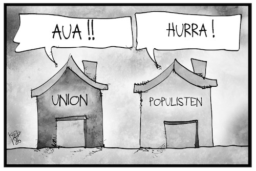 Cartoon: Unionsstreit (medium) by Kostas Koufogiorgos tagged karikatur,koufogiorgos,illustration,cartoon,union,streit,cdu,csu,populisten,partei,profiteur,jubel,schmerz,politik,karikatur,koufogiorgos,illustration,cartoon,union,streit,cdu,csu,populisten,partei,profiteur,jubel,schmerz,politik