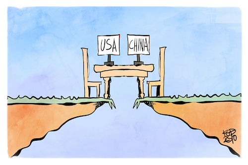 Cartoon: USA-China (medium) by Kostas Koufogiorgos tagged karikatur,koufogiorgos,usa,china,abgrund,gipfel,karikatur,koufogiorgos,usa,china,abgrund,gipfel