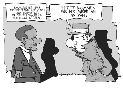 Cartoon: V-Mann Snowden (medium) by Kostas Koufogiorgos tagged snowden,vmann,deutschland,nsa,geheimdienst,agent,flucht,prism,usa,obama,karikatur,neonazi,koufogiorgos,snowden,vmann,deutschland,nsa,geheimdienst,agent,flucht,prism,usa,obama,karikatur,neonazi,koufogiorgos