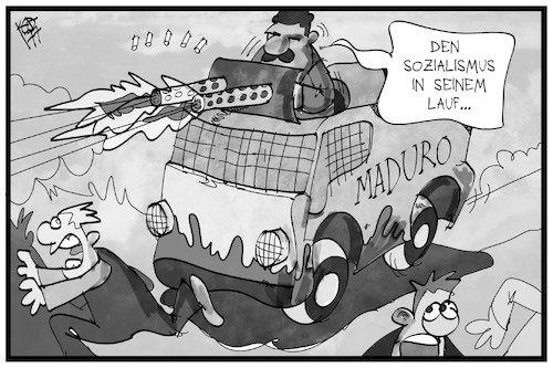 Cartoon: Venezuela (medium) by Kostas Koufogiorgos tagged karikatur,koufogiorgos,illustration,cartoon,venezuela,maduro,polizei,sozialismus,zitat,honecker,ddr,waffen,angriff,gewalt,demokratie,demonstranten,buergerkrieg,unruhen,karikatur,koufogiorgos,illustration,cartoon,venezuela,maduro,polizei,sozialismus,zitat,honecker,ddr,waffen,angriff,gewalt,demokratie,demonstranten,buergerkrieg,unruhen