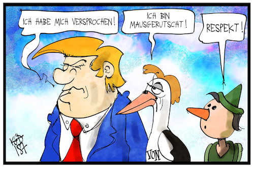 Cartoon: Versprecher und Mausrutscher (medium) by Kostas Koufogiorgos tagged karikatur,koufogiorgos,illustration,cartoon,trump,storch,usa,präsident,afd,pinocchio,lüge,mausgerutscht,versprecher,politik,politiker,karikatur,koufogiorgos,illustration,cartoon,trump,storch,usa,präsident,afd,pinocchio,lüge,mausgerutscht,versprecher,politik,politiker