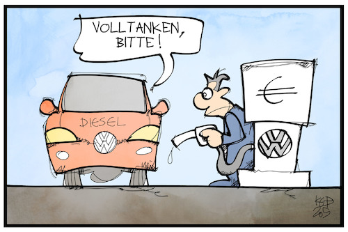 Cartoon: VW-Dieselfahrer (medium) by Kostas Koufogiorgos tagged karikatur,koufogiorgos,illustration,cartoon,vw,volkswagen,urteil,entschädigung,fahrer,diesel,schadensersatz,tanken,geld,dieselgate,abgas,skandal,karikatur,koufogiorgos,illustration,cartoon,vw,volkswagen,urteil,entschädigung,fahrer,diesel,schadensersatz,tanken,geld,dieselgate,abgas,skandal