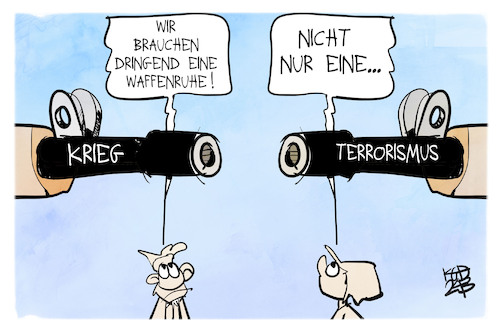 Cartoon: Waffenruhe (medium) by Kostas Koufogiorgos tagged karikatur,koufogiorgos,waffenruhe,terrorismus,krieg,karikatur,koufogiorgos,waffenruhe,terrorismus,krieg