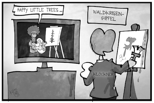 Cartoon: Waldkrisengipfel (medium) by Kostas Koufogiorgos tagged karikatur,koufogiorgos,illustration,cartoon,wald,krisengipfel,bob,ross,klöckner,malen,show,maler,künstler,gemälde,karikatur,koufogiorgos,illustration,cartoon,wald,krisengipfel,bob,ross,klöckner,malen,show,maler,künstler,gemälde