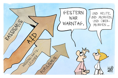 Cartoon: Warntag (medium) by Kostas Koufogiorgos tagged karikatur,koufogiorgos,warntag,afd,rassismus,populismus,karikatur,koufogiorgos,warntag,afd,rassismus,populismus