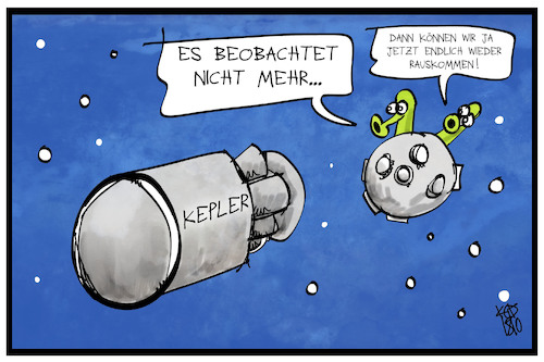 Cartoon: Weltraumteleskop Kepler (medium) by Kostas Koufogiorgos tagged karikatur,koufogiorgos,illustration,cartoon,teleskop,weltraum,all,aliens,ausserirdische,marsmännchen,planeten,wissenschaft,astro,sterne,karikatur,koufogiorgos,illustration,cartoon,teleskop,weltraum,all,aliens,ausserirdische,marsmännchen,planeten,wissenschaft,astro,sterne