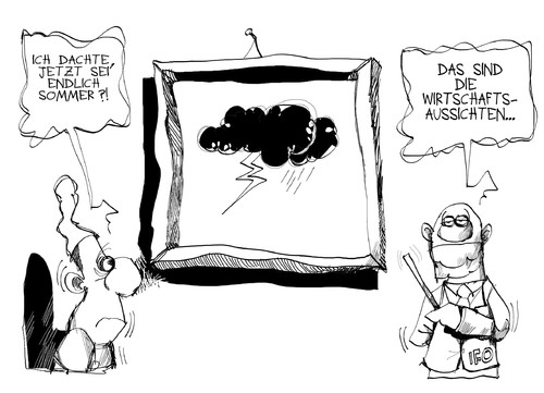 Cartoon: Wirtschaftsprognose (medium) by Kostas Koufogiorgos tagged wirtschaft,prognose,wetter,sommer,karikatur,kostas,koufogiorgos