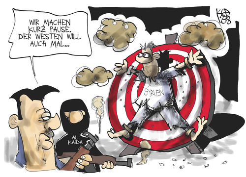 Cartoon: Zielscheibe Syrien (medium) by Kostas Koufogiorgos tagged syrien,assad,al,kaida,rebellen,terrorismus,zielscheibe,zivilisten,un,westen,karikatur,koufogiorgos,syrien,assad,al,kaida,rebellen,terrorismus,zielscheibe,zivilisten,un,westen,karikatur,koufogiorgos