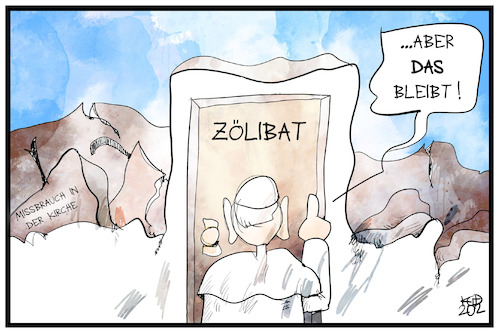 Cartoon: Zölibat (medium) by Kostas Koufogiorgos tagged karikatur,koufogiorgos,illustration,cartoon,zölibat,papst,kirche,katholisch,missbrauch,bollwerk,tradition,franziskus,karikatur,koufogiorgos,illustration,cartoon,zölibat,papst,kirche,katholisch,missbrauch,bollwerk,tradition,franziskus