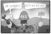 Cartoon: AKK in Syrien (small) by Kostas Koufogiorgos tagged karikatur,koufogiorgos,illustration,cartoon,akk,syrien,rambo,sicherheitszone,krieg,konflikt,bundeswehr