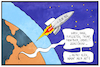Cartoon: Astro Alex flieht (small) by Kostas Koufogiorgos tagged karikatur,koufogiorgos,illustration,cartoon,alexander,gerst,astro,alex,erde,weltraum,weltall,iss,raumstation,astronaut,flucht,rakete,raumschiff,esa,wissenschaft