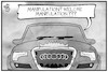 Cartoon: Audi manipuliert (small) by Kostas Koufogiorgos tagged karikatur,koufogiorgos,illustration,cartoon,audi,autobauer,automobilindustrie,wirtschaft,dieselgate,betrug,manipulation,logo