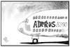 Cartoon: Aus A380 (small) by Kostas Koufogiorgos tagged karikatur,koufogiorgos,illustration,cartoon,aus,airbus,flugzeug,a380,jumbo,jet,wirtschaft,eads