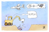 Cartoon: Bagger vs. Flugzeug (small) by Kostas Koufogiorgos tagged ein,bagger,legt,den,flugbetrieb,lahm