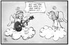 Cartoon: B.B. King (small) by Kostas Koufogiorgos tagged karikatur,koufogiorgos,illustration,cartoon,king,blues,sänger,musiker,tod,engel,himmel,gitarre,kultur