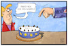 Cartoon: Brexit (small) by Kostas Koufogiorgos tagged karikatur,koufogiorgos,illustration,cartoon,brexit,merkel,uk,rosinen,picken,kuchen,europa,eu