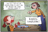 Cartoon: Bundeskanzlerin (small) by Kostas Koufogiorgos tagged karikatur,koufogiorgos,illustration,cartoon,bundeskanzlerin,manieren,essen,tisch,familie,mutter,tochter,karriere,zukunft,erziehung,politik