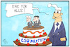 Cartoon: CSU-Parteitag (small) by Kostas Koufogiorgos tagged karikatur,koufogiorgos,illustration,cartoon,csu,parteitag,partei,seehofer,soeder,ehe,hochzeitstorte,führung,doppelspitze,michel,bayern