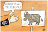 Cartoon: Der Plan der AfD für Europa (small) by Kostas Koufogiorgos tagged karikatur,koufogiorgos,afd,europa,stier,metzger,schlachter,partei