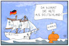 Cartoon: Deutsche Marine hift (small) by Kostas Koufogiorgos tagged karikatur,koufogiorgos,illustration,cartoon,marine,gorch,fock,bundeswehr,hormus,rüstungsmaengel,iran