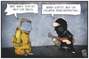 Cartoon: Ebola und der IS (small) by Kostas Koufogiorgos tagged karikatur,koufogiorgos,illustration,cartoon,menschenverstand,ebola,virus,krankheit,schutzanzug,maske,vermummung,is,terrorist,waffe,politik,terrorismus