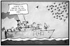 Cartoon: EU-Flüchtlingspolitik (small) by Kostas Koufogiorgos tagged karikatur,koufogiorgos,illustration,cartoon,eu,flüchtlingspolitik,meer,schiff,patrouille,europa,mittelmeer,vogel,abschießen,schütze,waffe,militär,asylpolitik